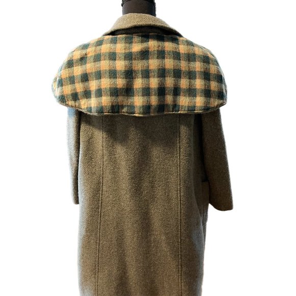 Wool vintage coat with detachable, reversible plaid capelet - Picture 3 of 9